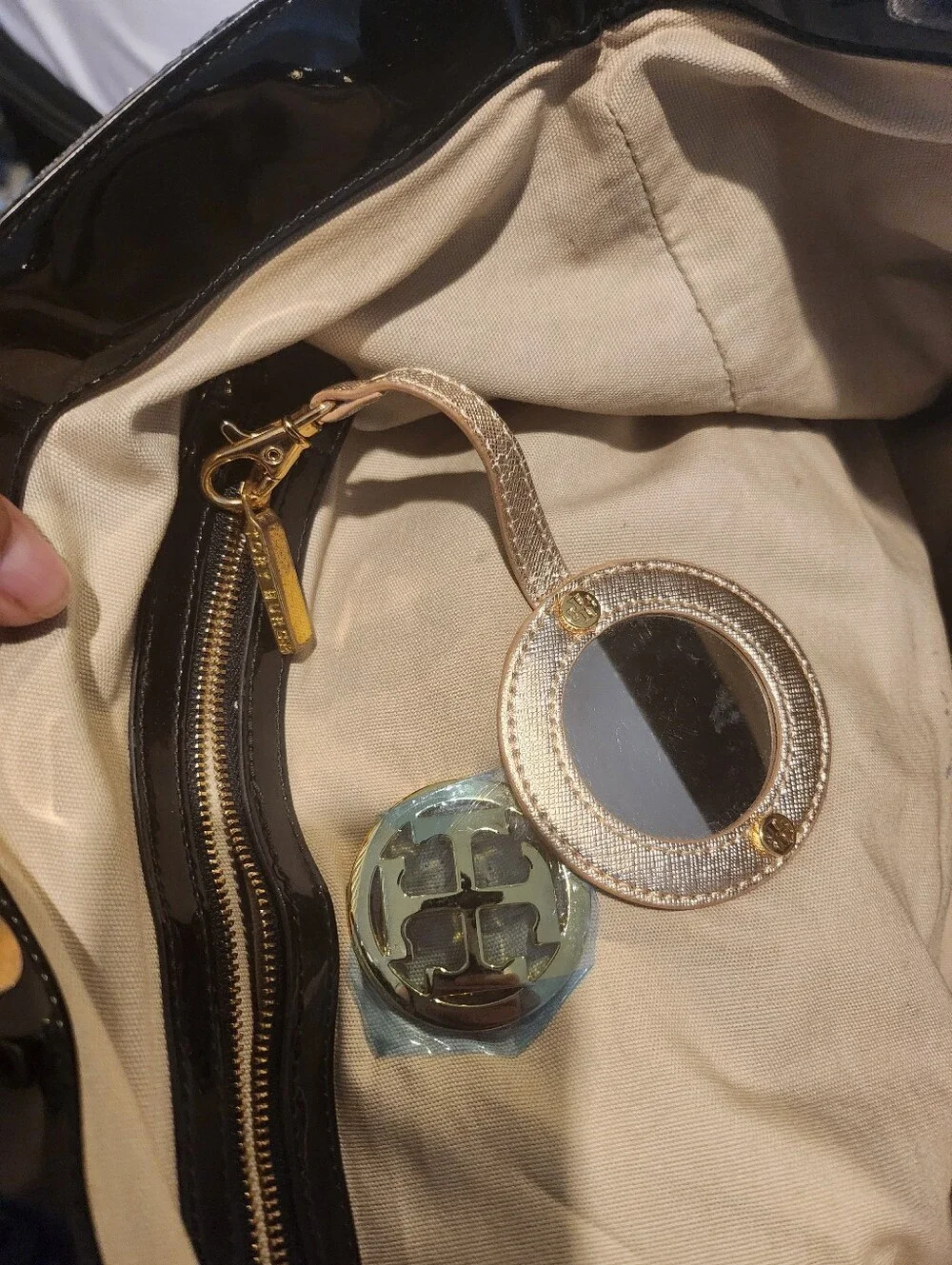 Tory Burch canvas and patent leather shoulder bag